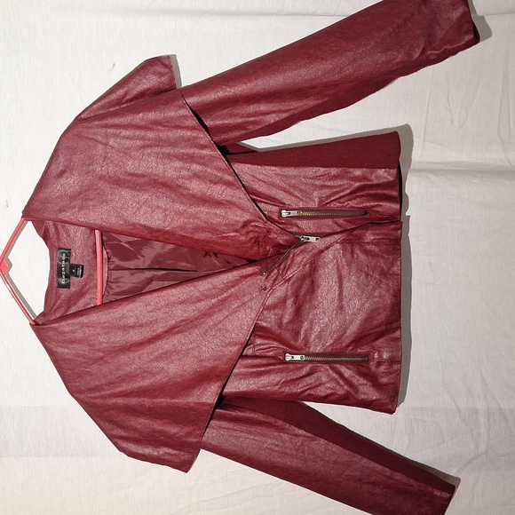 bagatelle Jackets & Blazers - Cropped Bomber Jacket, Vegan Leather, Cranberry Shade, Bagatelle Brand